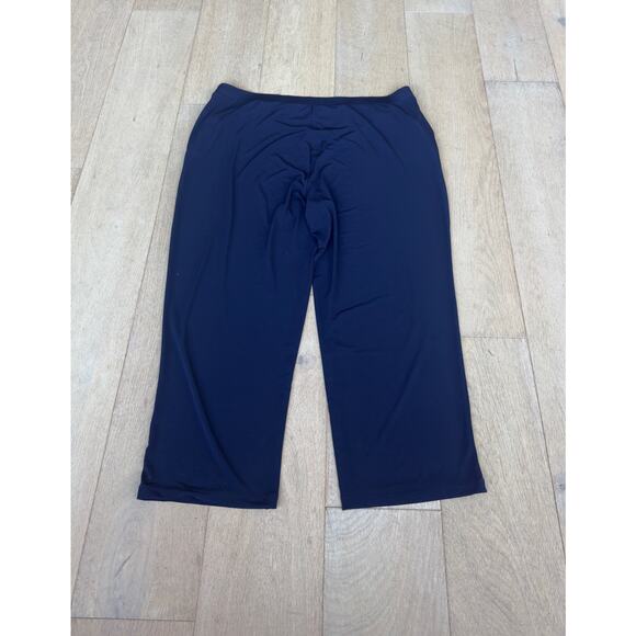 Susan Graver Pants Sz 1XP Liquid Knit Navy Wide Leg Cropped - High Waist Pull-on - Picture 4 of 10